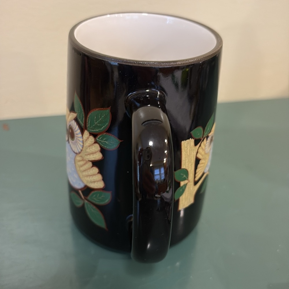 Otagiri Black Ceramic Mug with Hand-Painted Gold-Accented Owl Trio - Picture 4 of 8